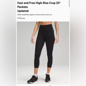 Lululemon. Fast and free high rise crop. 23”. Size 4. Black. New with tags.